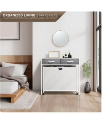 Dresser with 3 Section Laundry Hamper and 2 Drawers for Laundry Room Organization