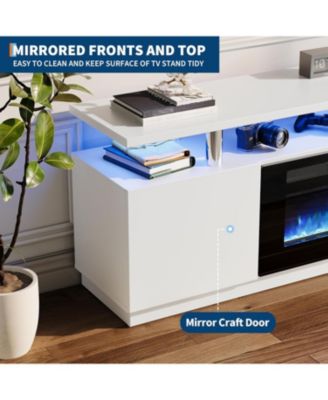 70" Fireplace TV Stand with 36" Electric Fireplace Heater, 12 Flame and 7 LED Color Modes, High-Gloss Entertainment Center with 2-Tier Storage