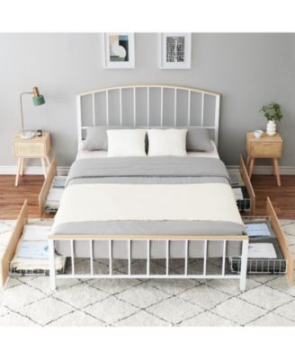 Bed Frame with 4 Drawers, Platform Bed Frame with Headboard, Metal BedFrame with Steel Slat Support No Box Spring Needed
