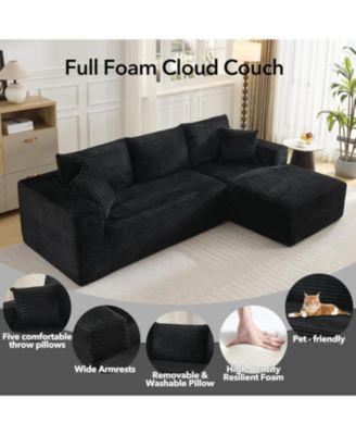 108'' Boneless Sectional Cloud Couches for Living Room L-Shape Corduroy Cloud Sectional Couch with Chaise Modern Modular Sectional Sofa