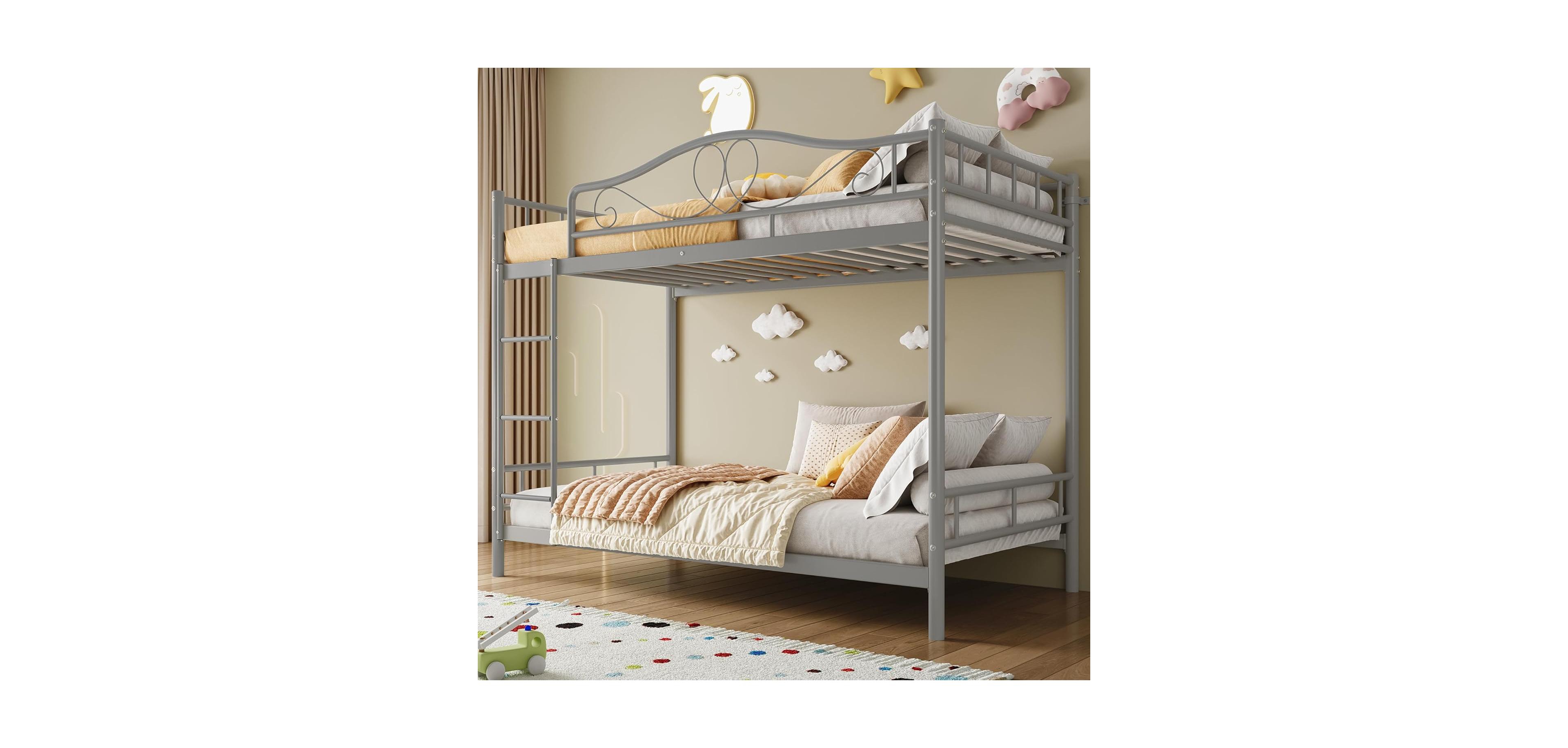 gaomon Bunk Bed Twin Over Twin, Heavy Duty Metal Bunk Bed with Safety Guardrail & Ladder