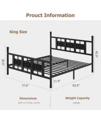 King Size Bed Frame with Headboard and Footboard, Metal King Bed Frame w/Vintage Circular Design & Storage Space Under Bed, Easy Assembly