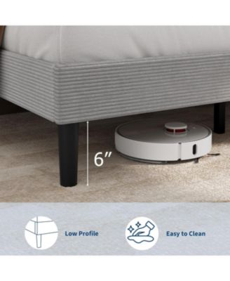 King Size Bed Frame with USB Charging Station, Corduroy Upholstered Platform Bed Frame with Adjustable Storage Headboard, Wooden Slats Support