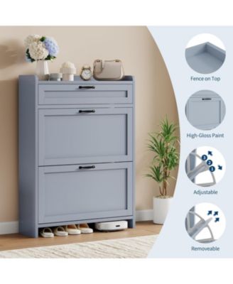 Shoe Cabinet with 2 Flip Drawers & 1 Top Drawer, Compact Wooden Shoe Organizer, Freestanding Storage for Entryway, Apartment