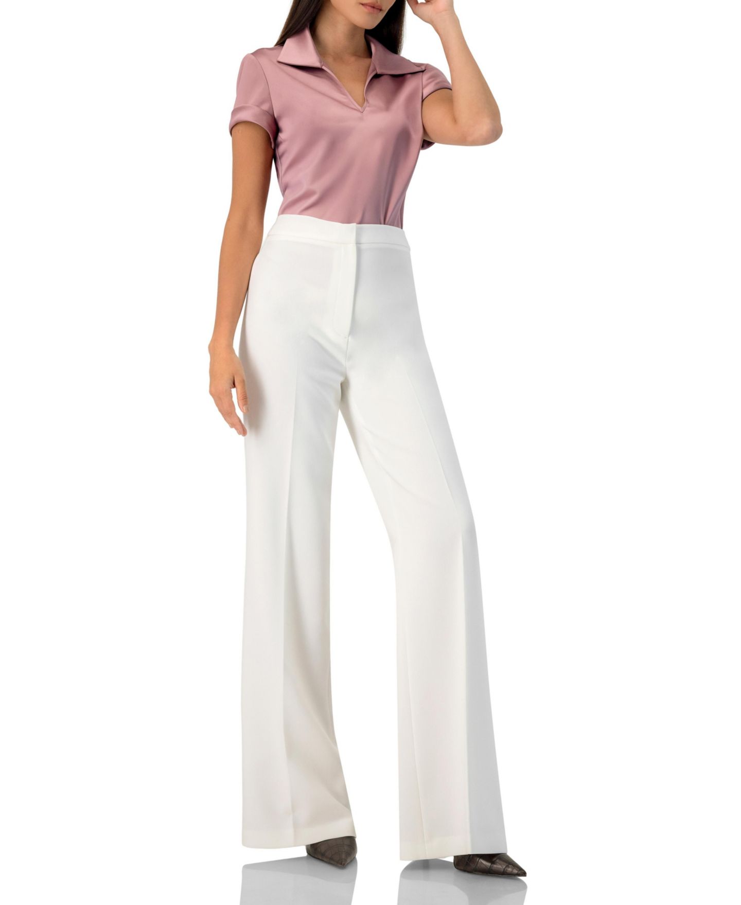 Женская блузка Ivonne Plain Short Sleeve Blouse with Shirt Collar — фото 5