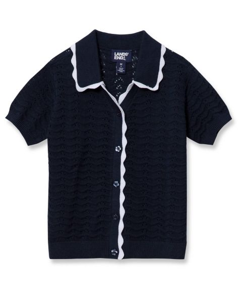 Свитер Lands' End Short Sleeve Collared для девочек, цвет: Тёмно-синий