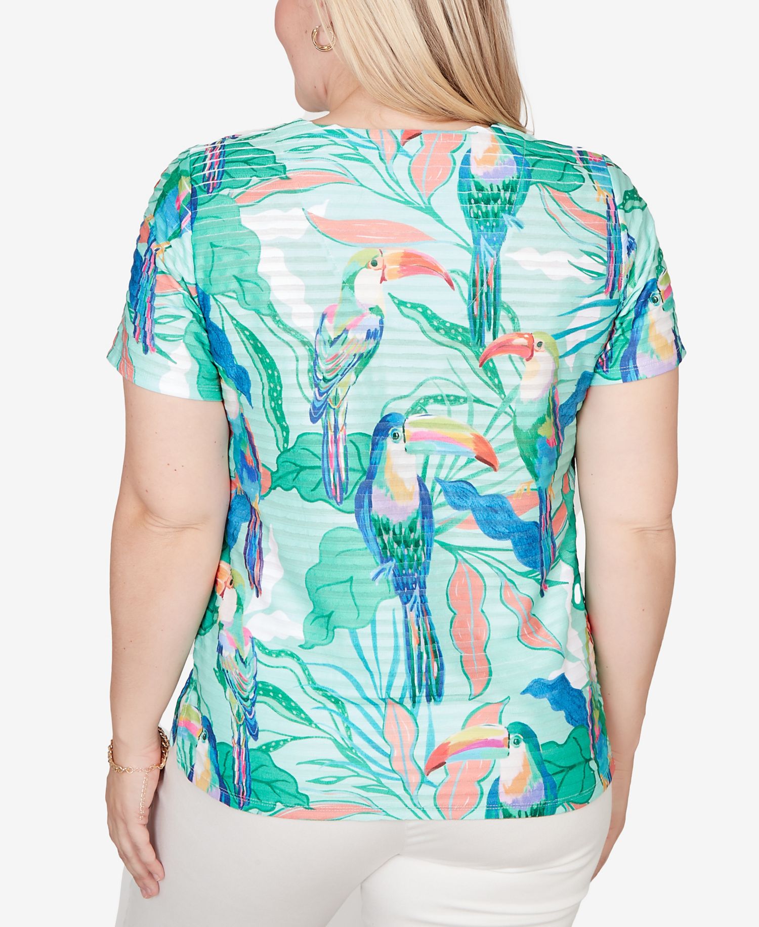 Women's Resort Living Toucan Textured Short-Sleeve Top