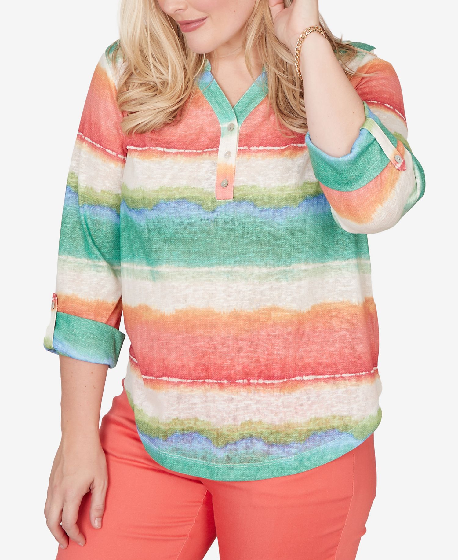 Women's Resort Living Biadere Tie Dye Stripe Henley Top
