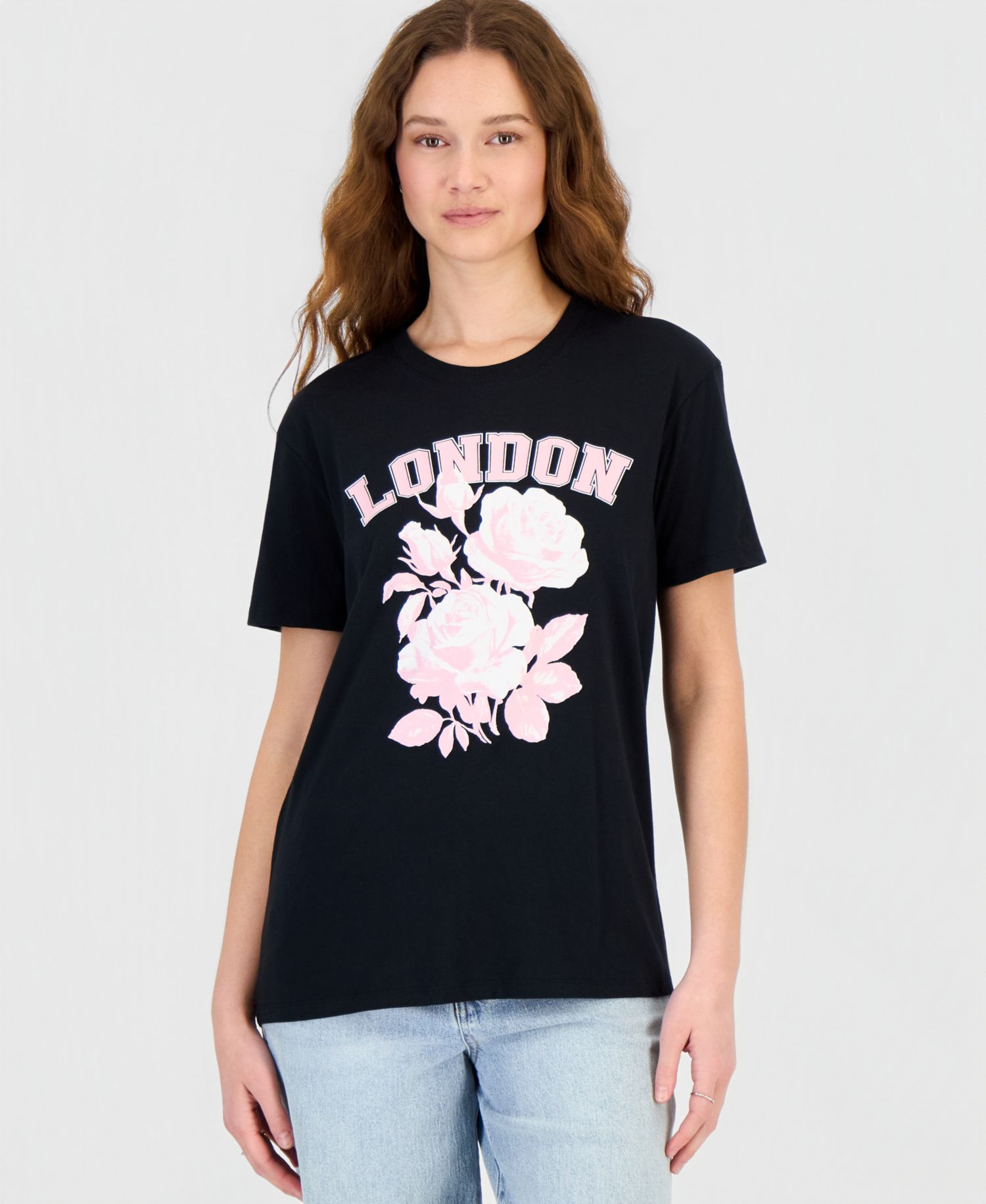 Juniors' London Rose Graphic Print T-Shirt