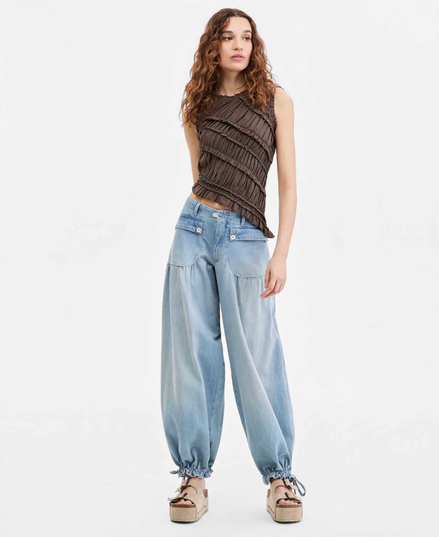 Женские джинсы Free People We The Free Lotus Tie Hem Balloon, цвет: Синий — фото 2