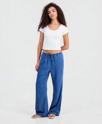 Juniors' Chambray Eyelet-Hem Drawstring Pants