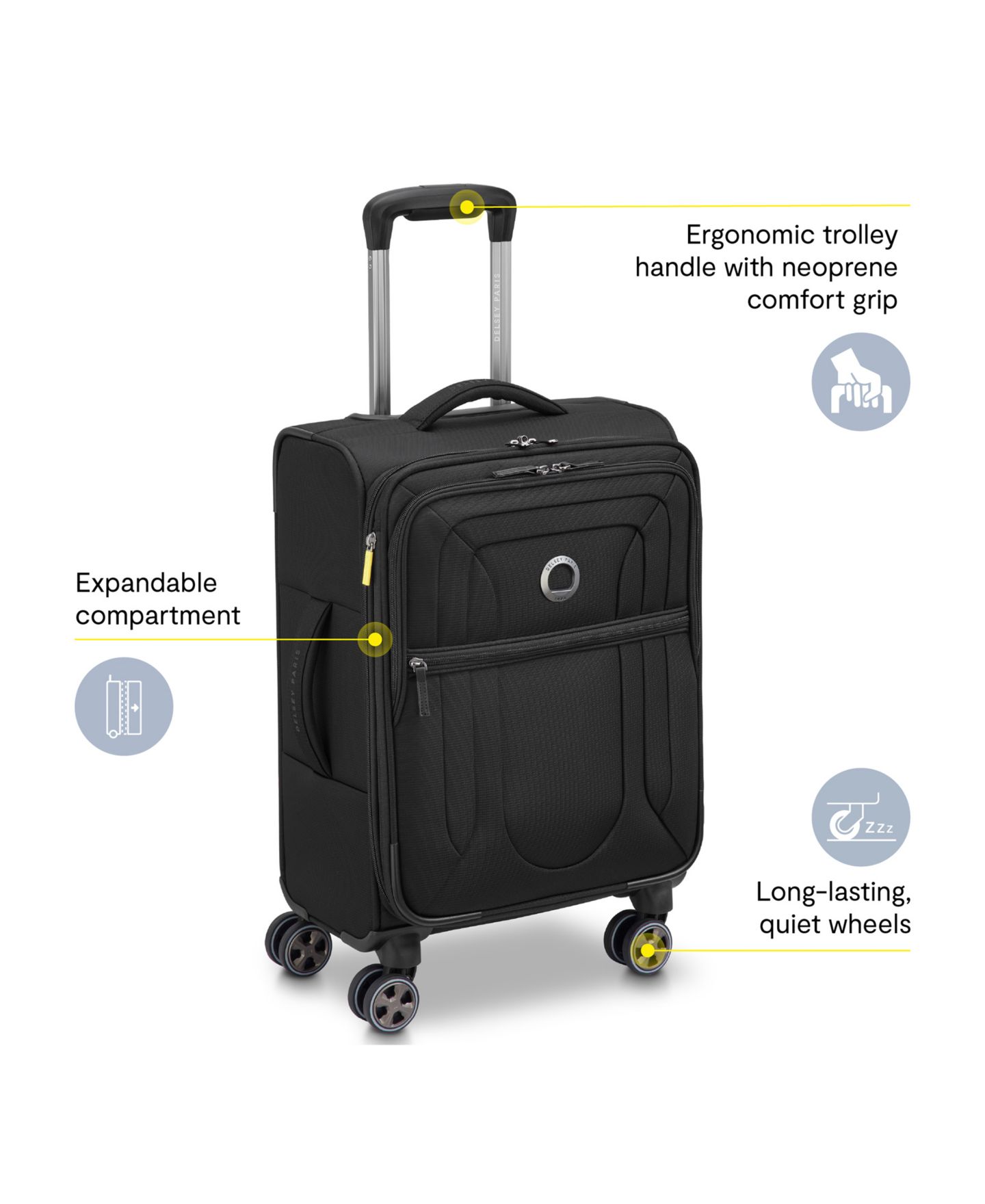 Чемодан Delsey Paris Shadow DLX Small Expandable Carry-On Spinner, цвет: Чёрный — фото 2