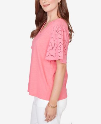 Petite Eyelet Sleeve Cotton Jersey Top