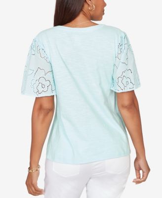 Petite Eyelet Sleeve Cotton Jersey Top