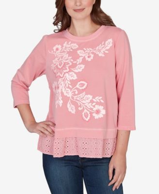 Petite Embroidered Terry Scoop Neck Top