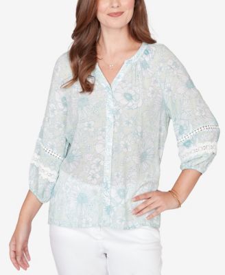 Petite Floral Silky Gauze Peasant Top