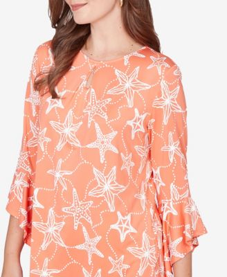 Petite Starfish Puff Print Flutter Sleeve Top