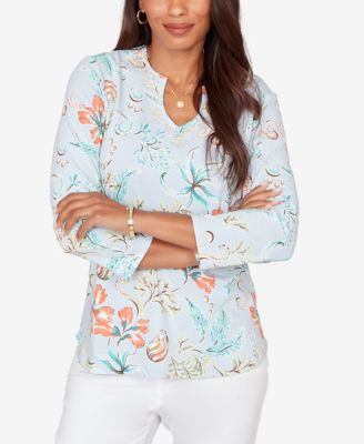 Petite Embellished Oceania Floral Knit Top