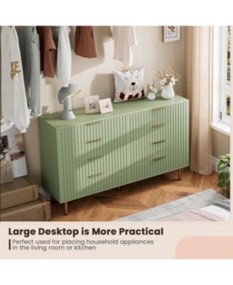 8 Drawer Dresser for Bedroom, Fluted Dresser with Large Drawers and Sturdy Gold Legs Support, Dressers & Chests of Drawers