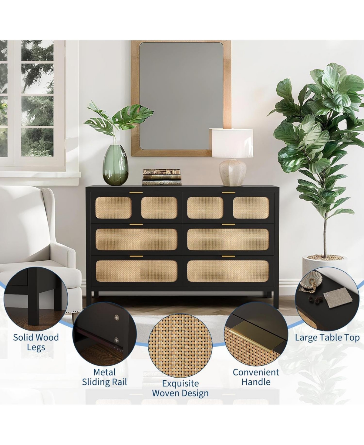 gaomon 6 Drawer Dresser with Charging Station