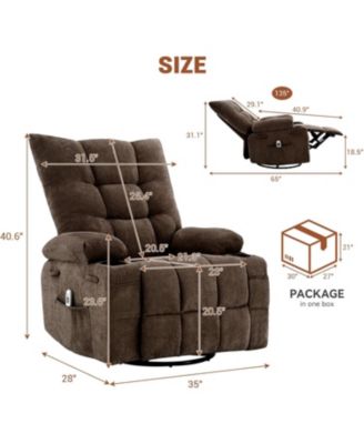 Swivel Recliner Chair with Massage & Heat for Elderly Adults,Oversized Ergonomic Lounge Single Sofa,360° Rotating Rocking Chair