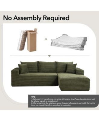 108'' Boneless Sectional Cloud Couches for Living Room L-Shape Corduroy Cloud Sectional Couch with Chaise Modern Modular Sectional Sofa