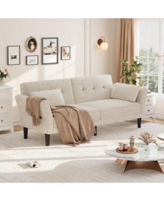 89" Futon Sofa Bed, Modern Chenille Sleeper Couch with Adjustable Backrest & Armrest