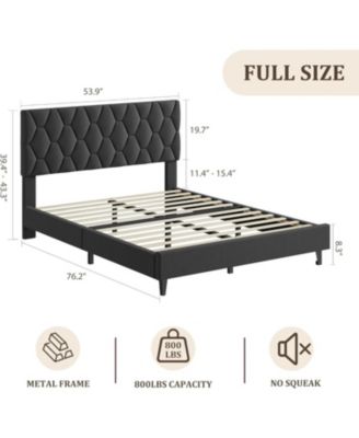 Queen Bed Frame – Upholstered Headboard, Heavy Duty Platform with Strong Wood Slats, Noise Free Design, No Box Spring Needed
