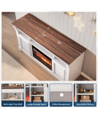 58" Farmhouse Wood Fireplace TV Stand with Open Storage Cabinets Entertainment Center for TVs up to 75"