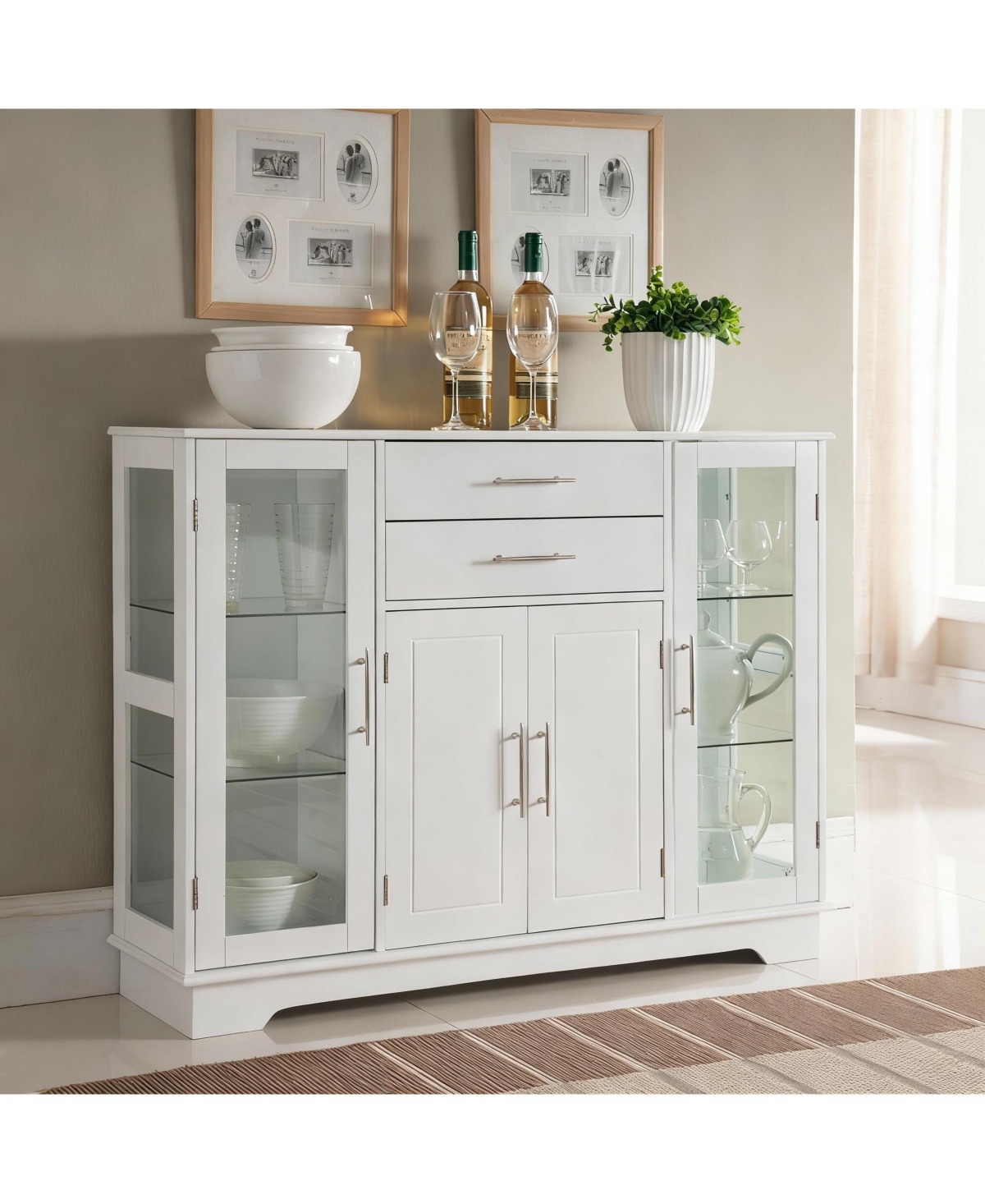 Yigii Kitchen Cabinet with Glass Doors and Drawers