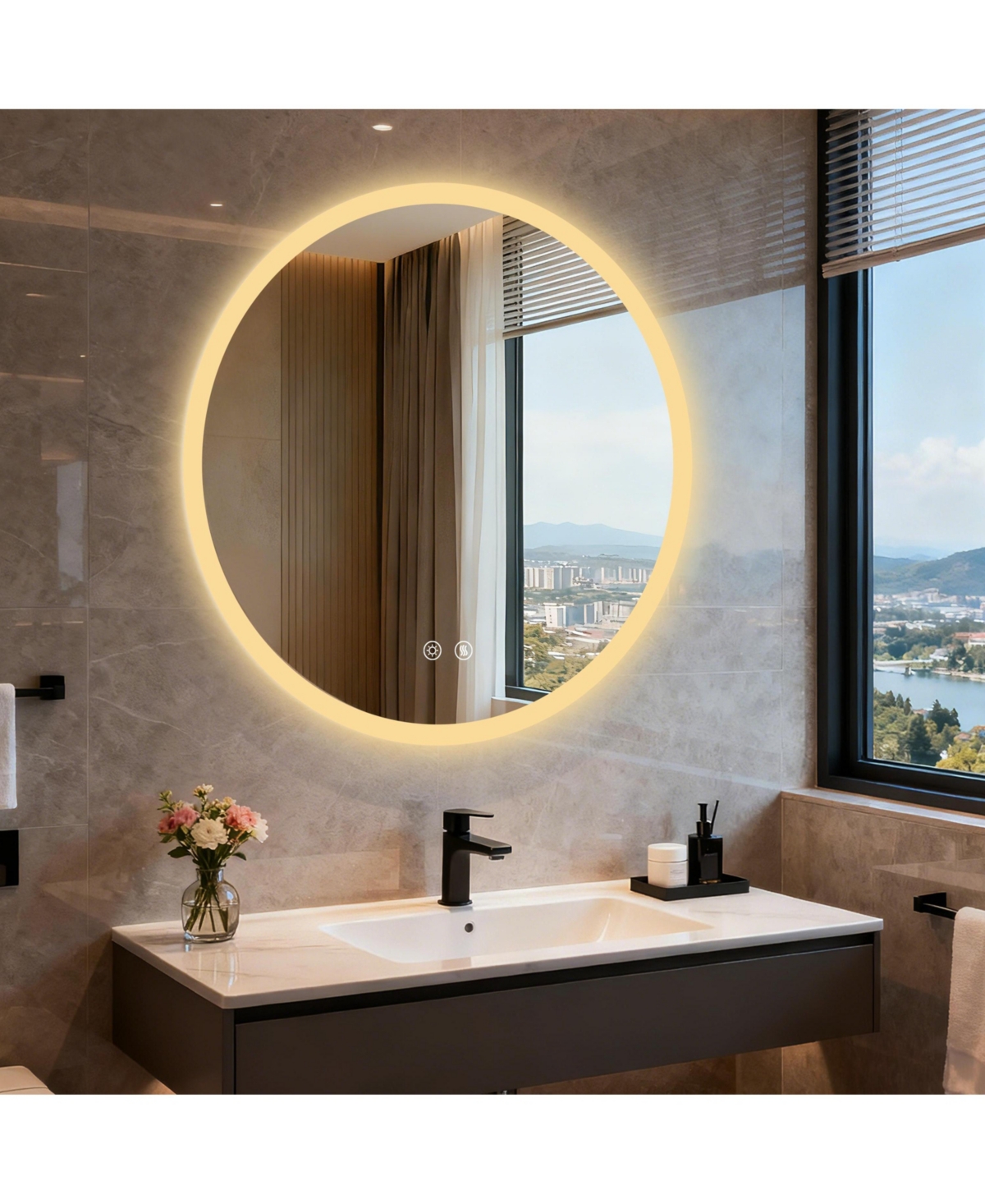 Luvodi 32" Round Led Bathroom Mirror with Lights Wall-Mounted Vanity Mirror
