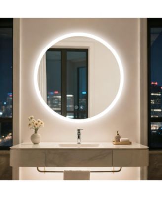 32" Round Led Bathroom Mirror with Lights Wall-Mounted Vanity Mirror
