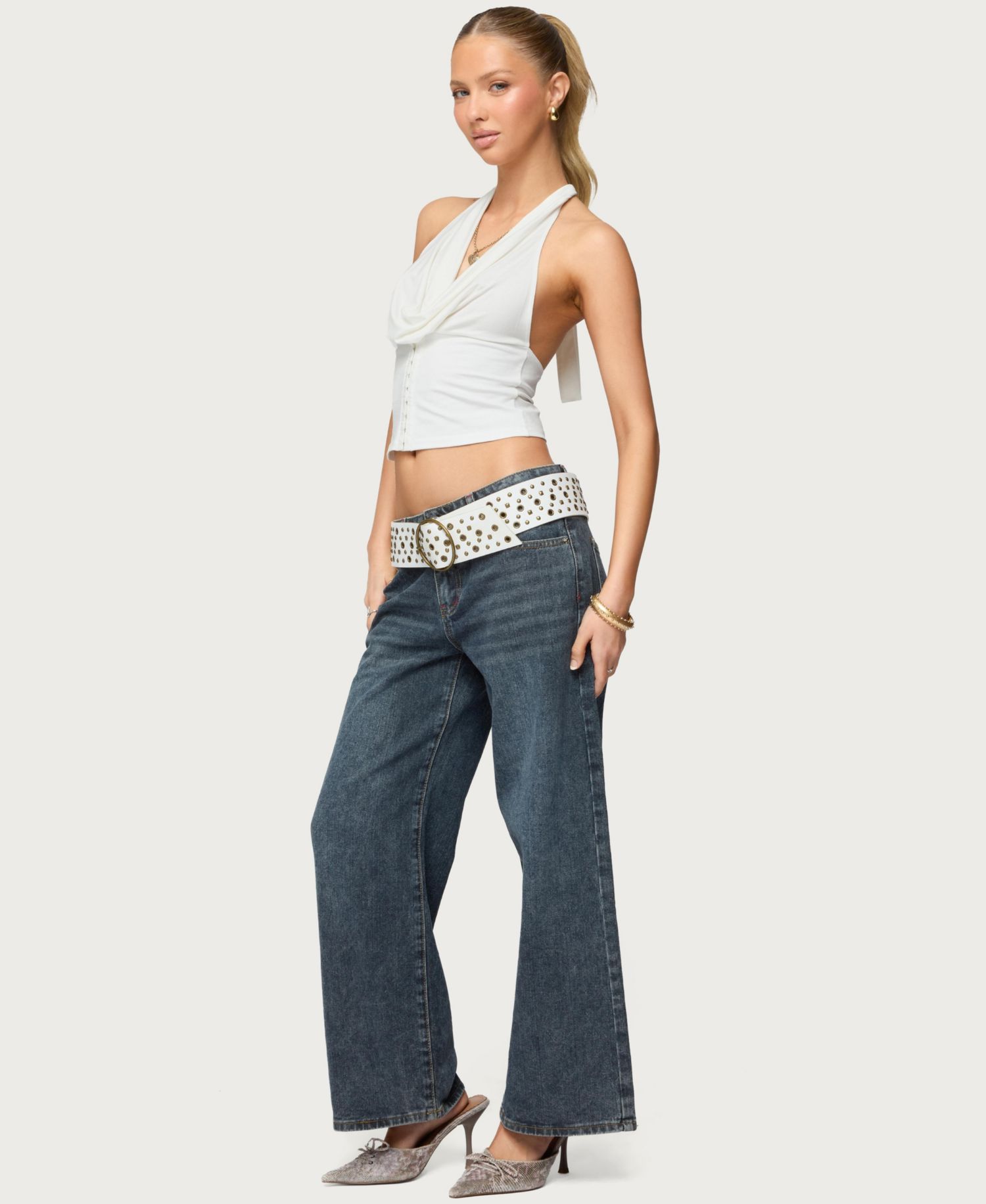 Women's Hook & Eye Cowl Neck Halter Top