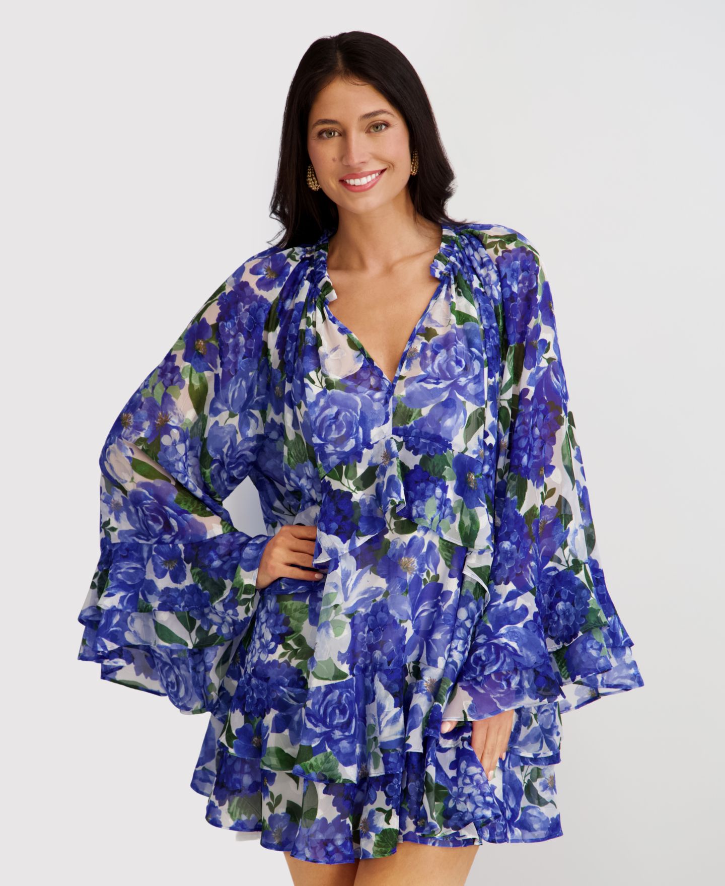 Женское платье Kensie V-Neck Printed Burnout, цвет: Белый разноцветный — фото 2