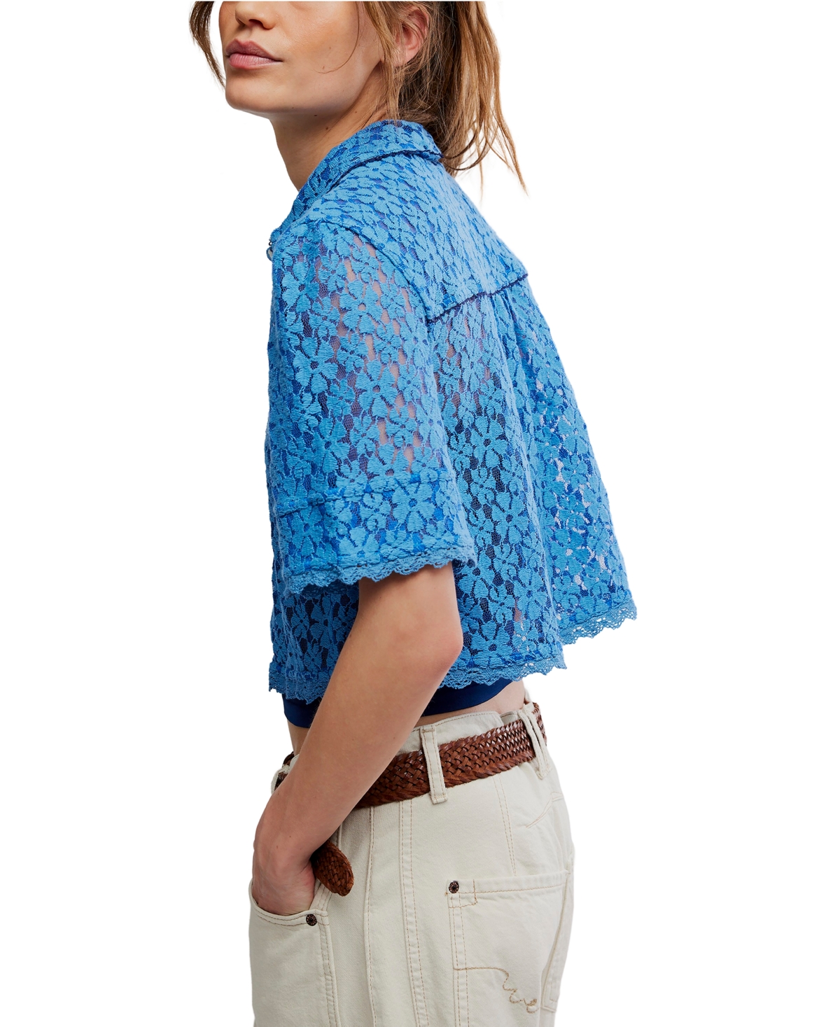 Free People Women's Mannie Lace Button Down Collared Top