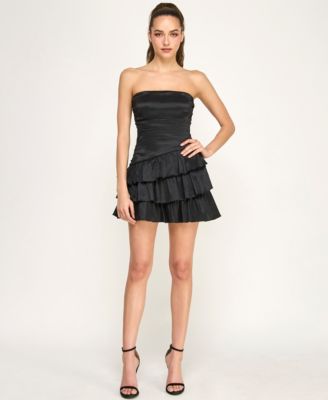 Juniors' Strapless Shirred Bodice Dress