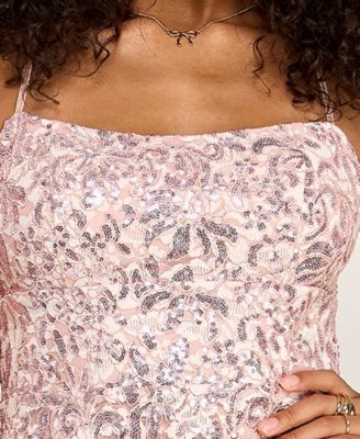 Juniors' Sequined Lace Fit & Flare Dress