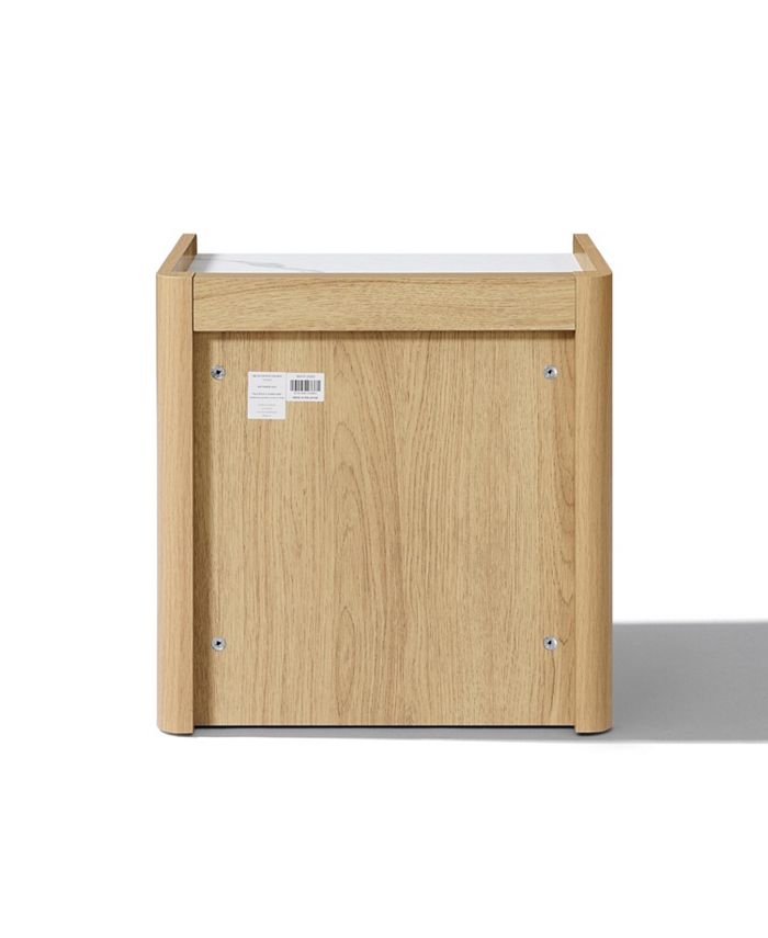 LuxenHome Hazel Oak Nightstand & End Table with Storage, Raised Sides, Faux Marble Top, Durable Manufactured Wood - Brown