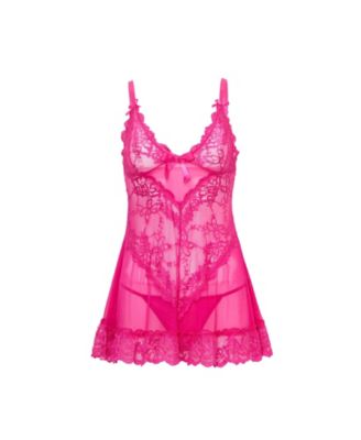 Women's Valentine Soft Cup Ruffle Hem Lace Babydoll
