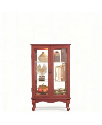 Antique Display Cabinet with Lighted Glass Doors and Mirrored Panel