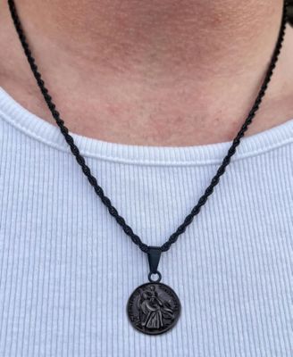 Men's Stainless Steel Black Plated St Christopher Coin Pendant