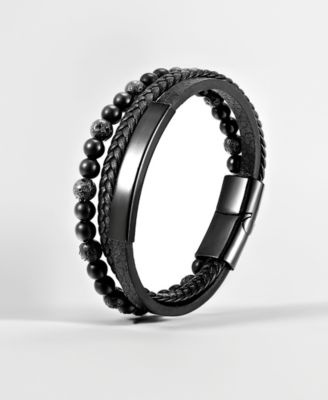 Men's Varen Cuff Leather Bracelet in Stainless Steel