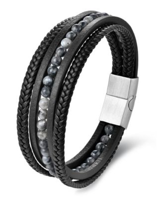 Men's Band Leather Bracelet in Stainless Steel
