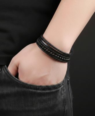 Men's Calibre Leather & Stainless Steel Bracelet