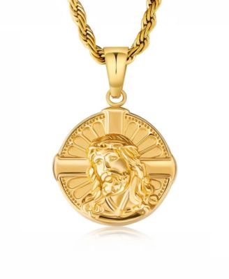 Men's Jesus Cross Coin Pendant 18k Gold-Plated Stainless Steel Necklace 