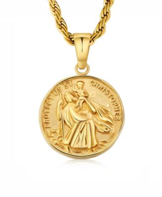 Men's Stainless Steel Coin Pendant Necklace in 18k Gold Plated