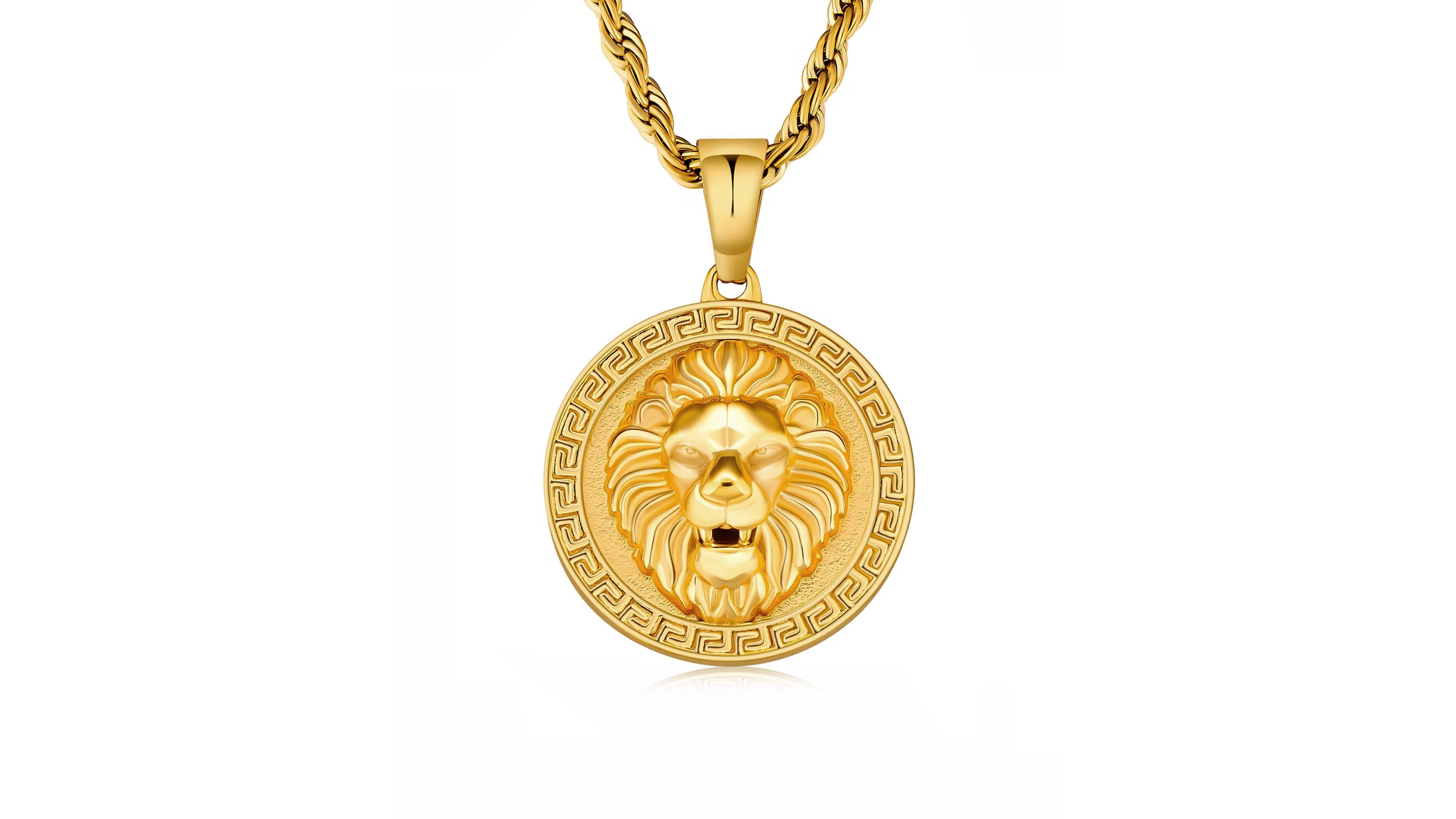 Rhona Sutton Men's Lion Kingdom Coin Pendant Necklace in 18k Gold Plated