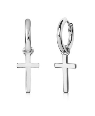 Men's Classic Cross Hoop Earrings in Sterling Silver