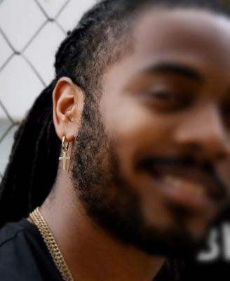 Men's Classic Cross Hoop Earrings in Sterling Silver