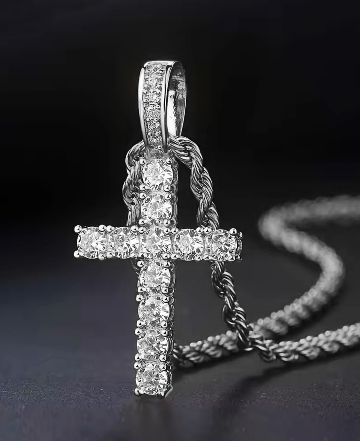 Rhona Sutton Men's Cross Pendant Necklace in 14k White Gold Plated Sterling Silver